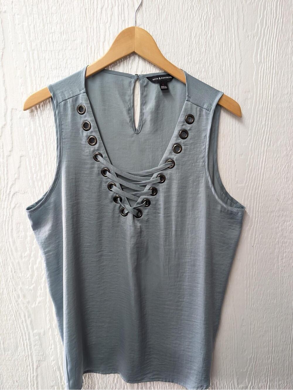 Rock & Republic Lace Up Grommet Satin Tank Top Y2K Women's Size Large